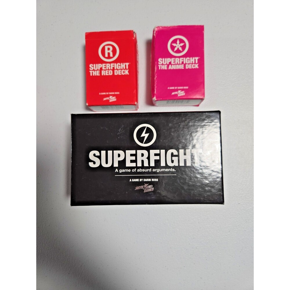 Superfight Card Game Lot Main Deck +2 Expansion Decks, Red & Anime, Complete